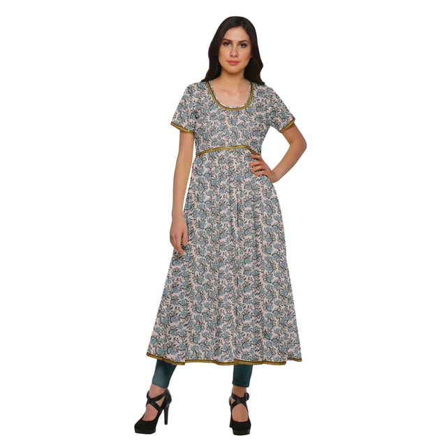 Moomaya Kurta à Manches Courtes Imprimée pour Femmes, Kurti à Fente avant, Vêtements d'Été