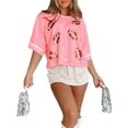 thumbnail image 1 of Fortune Hauts à Paillettes pour Femmes Manches Courtes T-Shirts Imprimés Rugby Brillants Brillants Tee Ample, 1 of 7