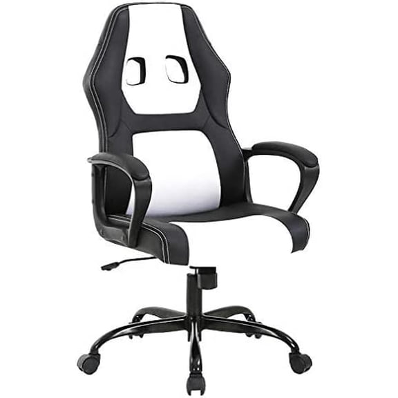 FDW Chaise de Bureau à Domicile, Exécutive Ergonomique en Cuir PU, Base Métallique Pivotante à Roulettes, Accoudoirs et Soutien Lombaire pour Femmes, Hommes, Blanc