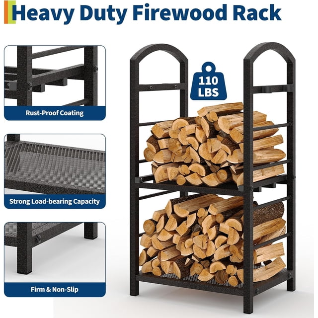 EastVita 30 Inch High Firewood Rack Outdoor, Indoor Log Storage Organizer, Copper
