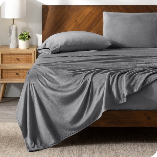 Bare Home Microplush Fleece Sheet Set - Ultra Soft - Deep Pocket - Twin XL, Gray