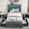thumbnail image 2 of Gymax Twin Upholstered Platform Bed with LED Headboard Charging Station Storage Drawer, 2 of 10