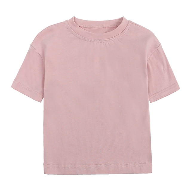 BYHONG T-Shirts à Manches Courtes Basiques Unis pour Tout-Petits Garçons Filles, Col Rond, Vêtements Décontractés pour Enfants, Tunique Col Rond Rose 90