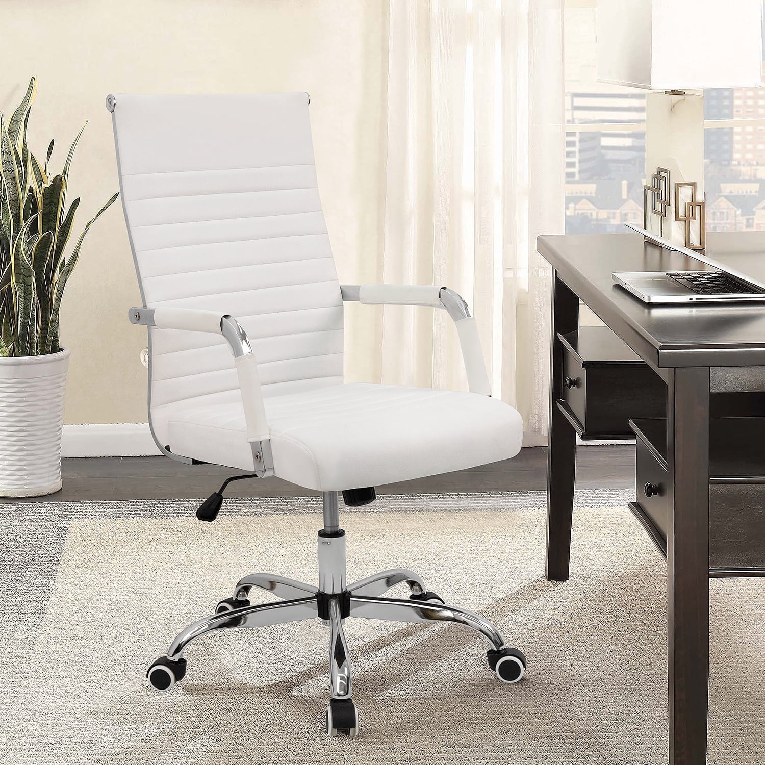 Homall Office PU Leather Chair with Lumbar Support and Armrest, Ergonomic Conference Chair, White