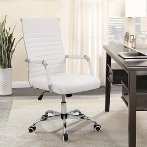Homall Office PU Leather Chair with Lumbar Support and Armrest, Ergonomic Conference Chair, White