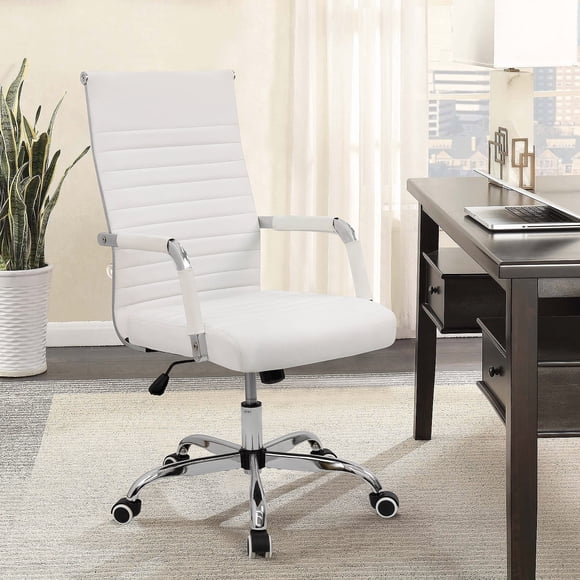 Homall Office PU Leather Chair with Lumbar Support and Armrest, Ergonomic Conference Chair, White