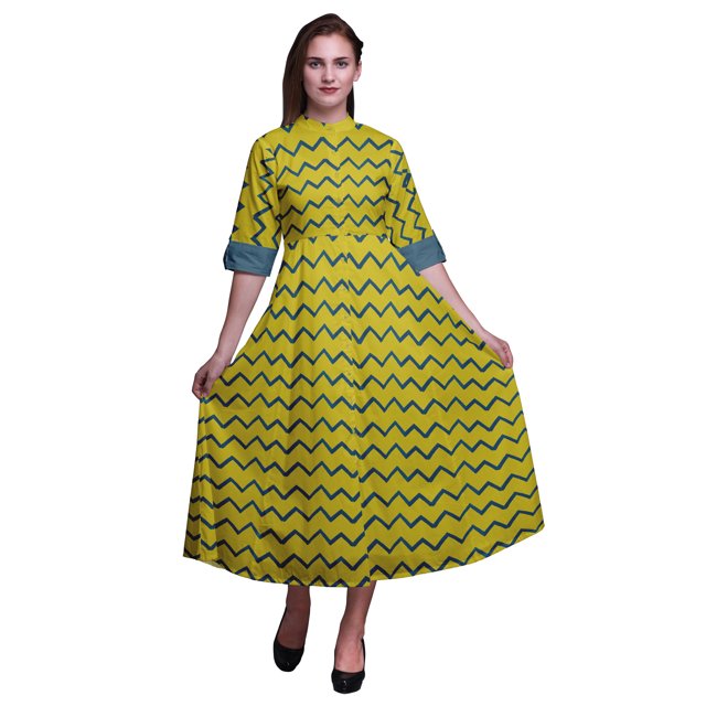Bimba Robe-Chemise Mi-Mollet pour Femmes à Manches Retroussables à Imprimé Géométrique Boutonnée - X-Grand