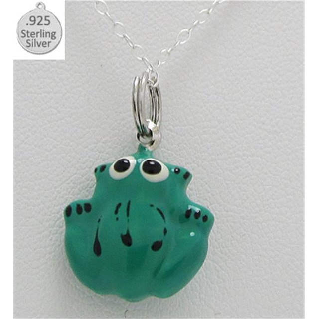 Designer Jewelry NC143 Sterling Silver Green Frog Pendant & Chain