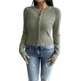 thumbnail image 1 of Women's Slim Fitted Round Neck Cardigan Sweater Button Down Basic Knit Outerwear Green L, 1 of 10