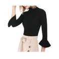 thumbnail image 2 of INSPIRE CHIC Pull à col roulé pour femmes à manches 3/4 avec volants, coupe slim en tricot côtelé, noir, 2 of 8