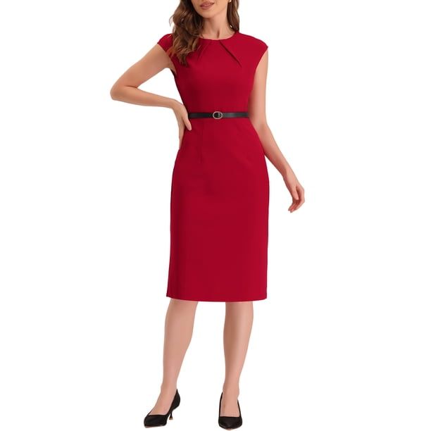 classic office dress INSPIRE CHIC Elegant for Women's Round Neck Cap Sleeve Belted Work Sheath Dresses Business casual Options:Suit + Shirt VIB Kate Hutchins Black Lace Wedding Black
