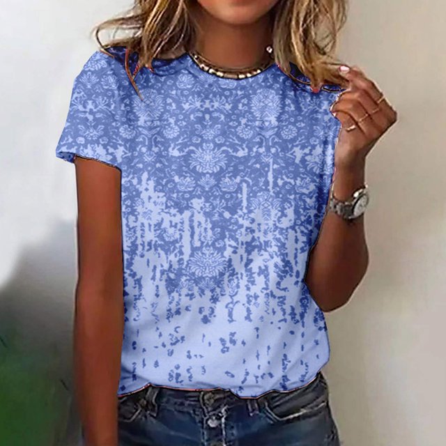 Meichang Chemises Grande Taille pour Femmes Chic Décontracté Chemise Basique Mode d'Été T-Shirt Imprimé Hauts Décontractés T-Shirt à Manches Courtes Ample Col Ras du Cou Chandail T-Shirts