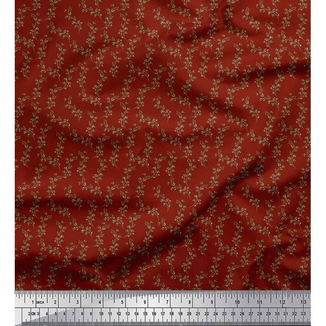 Soimoi Red Rayon Fabric Beech Leaves Fabric Prints By Yard 58 Inch Wide