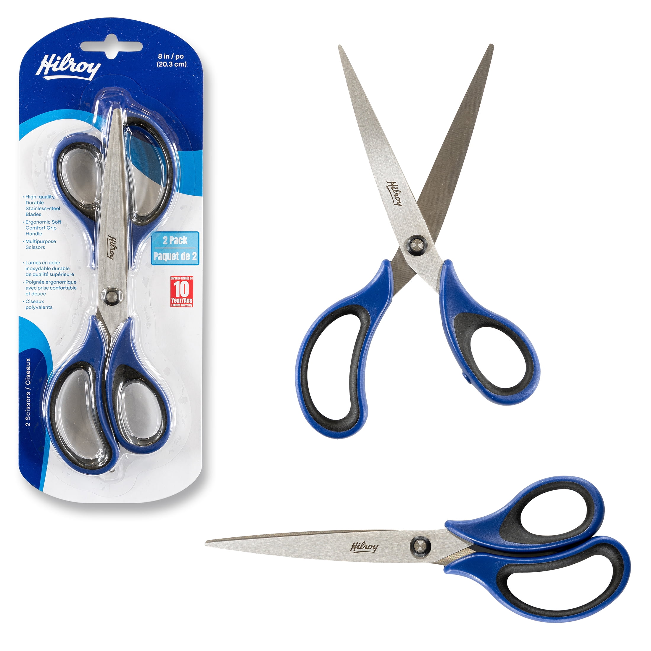 Ciseaux Hilroy en acier inoxydable de 20 cm, ciseaux multifonctions, poignées confortables bleues