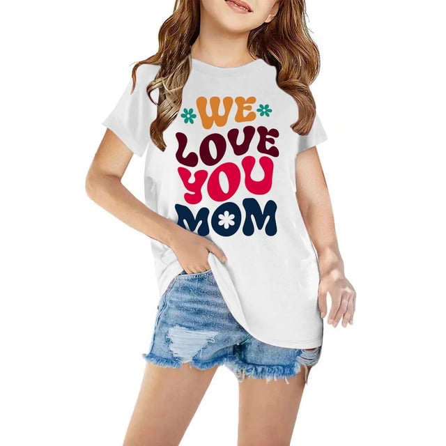Mefallenssiah T-Shirts pour Enfants Manches Courtes T-Shirt Graphique Col Rond Crop top pour Filles et Garçons de 3 à 14 Ans