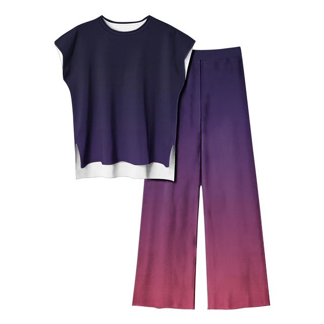 Blouses pour Femmes Mode Décontractée Sans Manches devant Dos Court Ensemble Haut et Pantalon