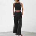thumbnail image 1 of Ensemble Pantalon 2 Pcs Décontracté Col Rond Poches Tenue de Vacances (Noir S), 1 of 9