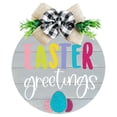 thumbnail image 1 of Binwennn Set Of 5 Easter Bunny Wooden Welcome Signs Round Hanging Door Decorations With Floral Wreaths Spring For Front Porch And Home Window Decorations Hanging Lights Sky Display Small Hanging, 1 of 8