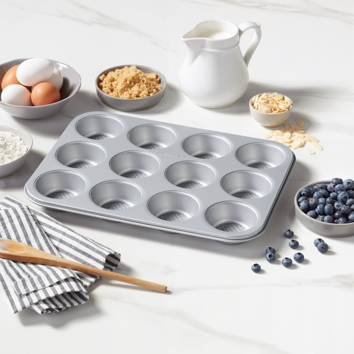 The Rock Wave 12-Cup Muffin Pan, Heavy Gauge Carbon Steel Construction, Non-Stick, No PFAS, No PFOA