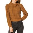 thumbnail image 1 of INSPIRE CHIC Hauts de Travail pour Femmes Carreaux Col à Nœud Papillon Manches Longues Blouses 2TG Brun, 1 of 7