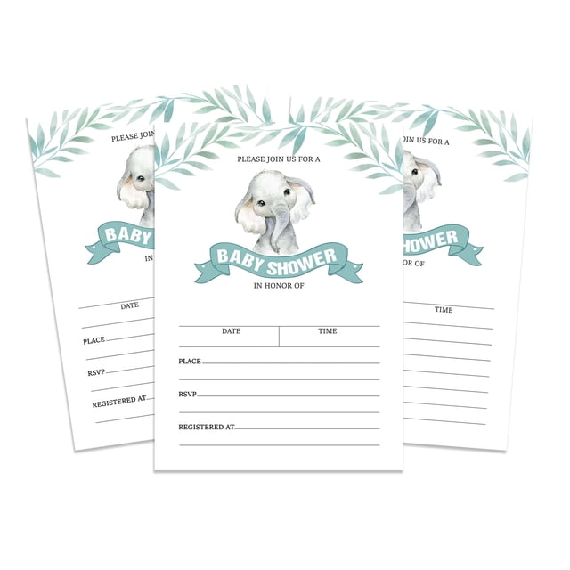 Inkdotpot 30 Style à Remplir Cartes d'Invitation de Shower de Bébé Bébé Éléphant Neutre Quant au Genre Invitations Vierges