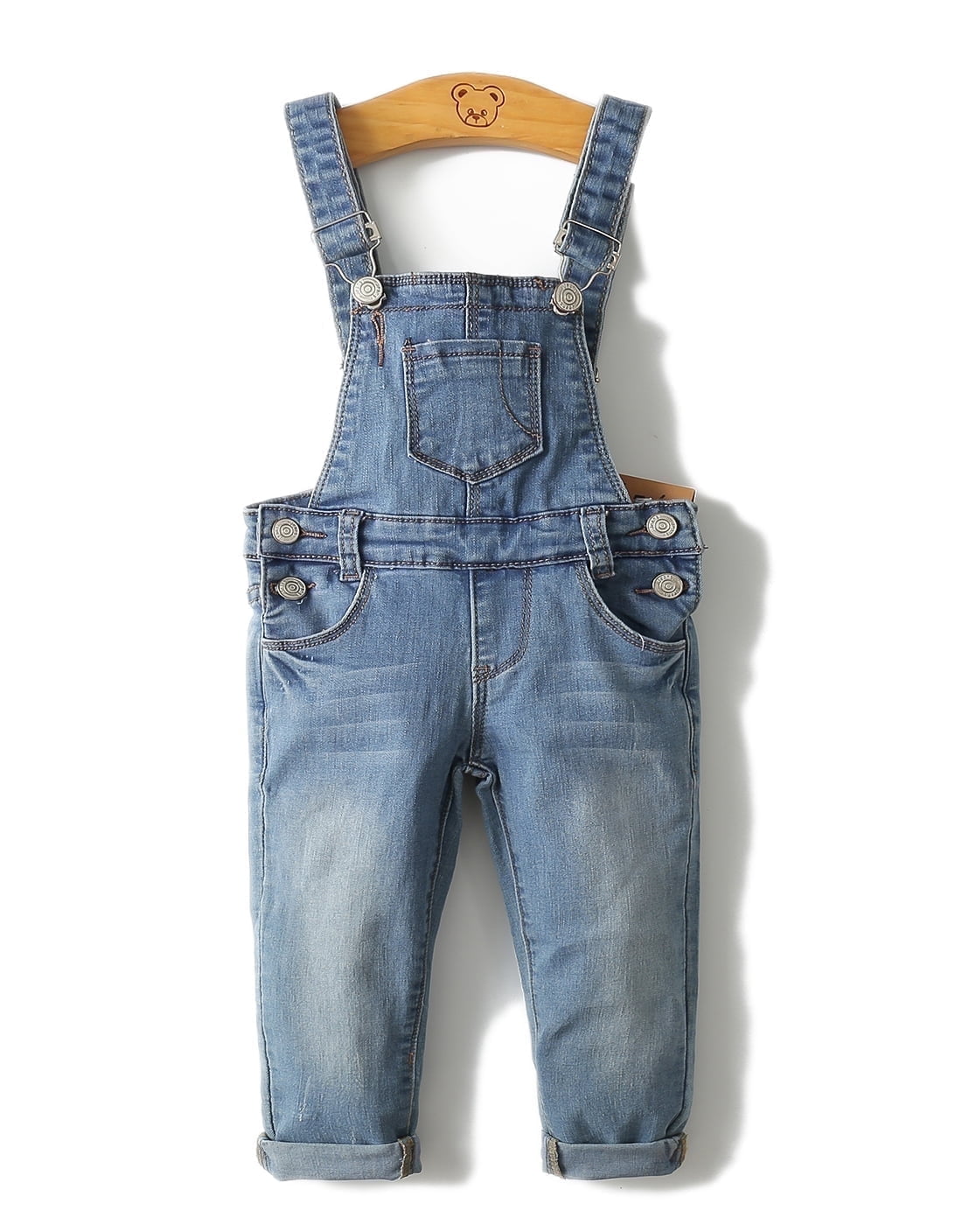 KIDSCOOL SPACE Little Girl Boy Ripped Denim Cute Slim Pants Jean Overalls,18-24 Months