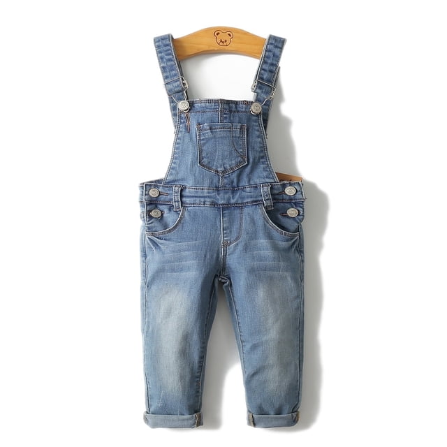 KIDSCOOL SPACE Little Girl Boy Ripped Denim Cute Slim Pants Jean Overalls,6-7 Years