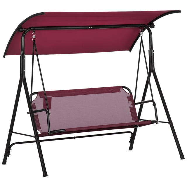 Outsunny 3-Seat Patio Swing Chair with Adjustable Canopy Wine Red