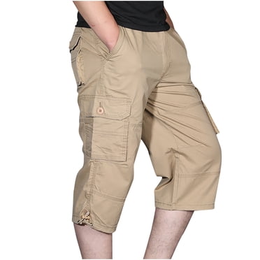 Men's 3/4 Capri Long Cargo Shorts Plus Size Relaxed Fit Capri Pants with Multi Pockets Below Knee Casual Work Trousers