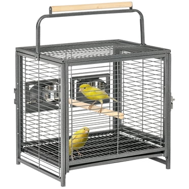 PawHut Bird Travel Carrier Cage for Parrots Conures with Stand Perch, Black