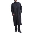 thumbnail image 1 of DondPO Chemises à Manches Longues pour Hommes Robe pour Homme Décontractée Musulmane Arabe Mi-Longue Couleur Unie Col Robe à Manches Longues Chemises pour Hommes Hauts pour Hommes Noir 3TG, 1 of 5