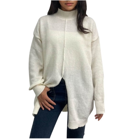 Rbaofujie Oversized Sweaters for Women Fashion Women's Casual Comfortable Solid Long Sleeve Turtleneck Sweater Blouse Top White Hoodies for Girls