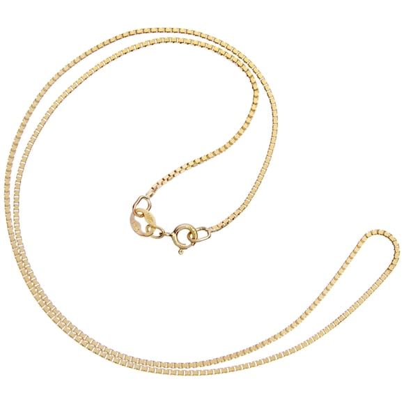 14K Solid Yellow Gold Necklace | Box Link Chain | 14 Inch Length | 1.0mm Thick | With Gift Box