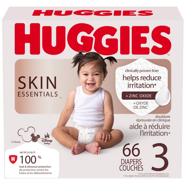 Couches pour bébés Huggies Skin Essentials, taille 3 (7 à 13 kg [16 à 28 lb), 66 couches