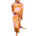 thumbnail image 2 of TMOYZQ 50 % de Rabais Été! Robe Longue Maxi à une Épaule pour Femmes, Ourlet Fendu, Imprimé Floral, Manches Courtes Évasées, Coupe Ample Froncée, Robe de Cocktail, Robe de Soirée, Robes d'Invitée de Mariage, 2 of 7