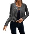 thumbnail image 2 of LOVZFMLL Cardigan pour Femme, Style Élégant, Cuir Velours, Garniture à Franges, Veste à Patte de Boutonnage, Couleur Unie, Veste à Franges à Manches Longues, Cardigan, 2 of 7