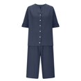 thumbnail image 4 of Women Summer Cotton Linen Short Sets Short Sleeve Button Down Shirts Matching Sets Lounge Beach Vacation Tracksuits, 4 of 8