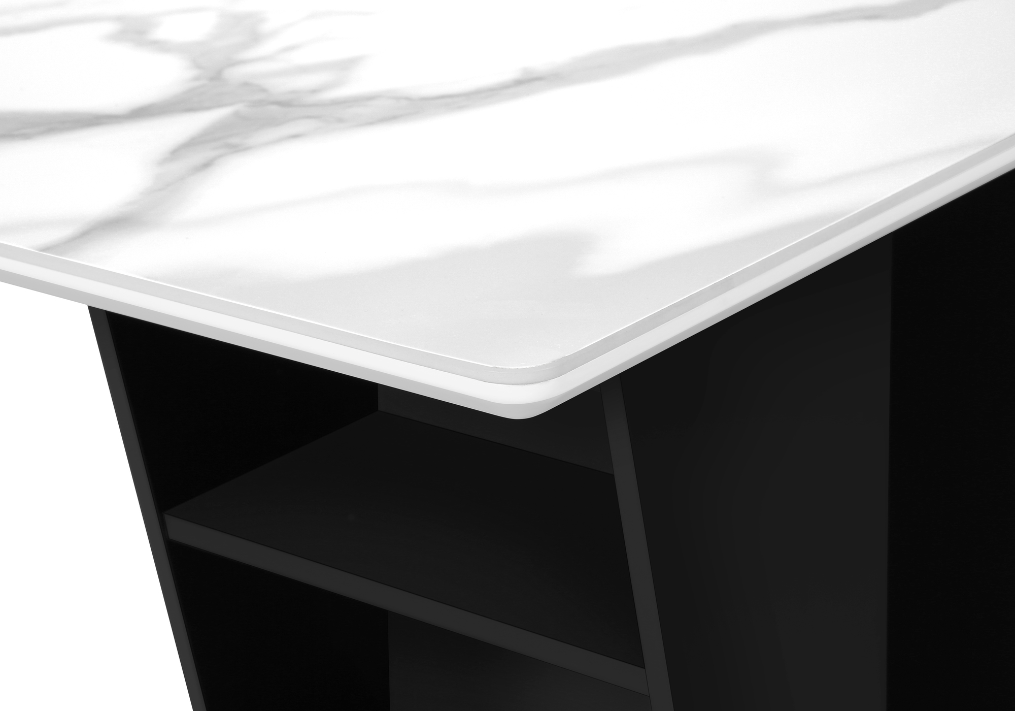 Monarch Specialties - Table A Manger, 60" Rectangulaire, Plateau En Pierre Frittée, Salle À Manger, Cuisine, Pierre Blanche, Stratifié Noir, Contemporain, Moderne
