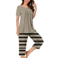 thumbnail image 2 of Timegard Ensembles de Pyjamas pour Femmes 2 Pcs Détente Col Rond Manches Courtes Haut Pantalon Capri à Rayures avec Poches Tenues, 2 of 7