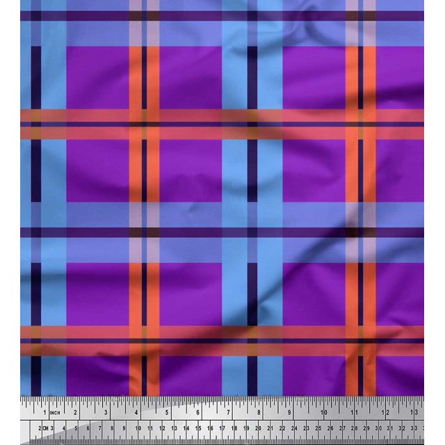 Soimoi Cotton Cambric Fabric Check Check Print Fabric by the Yard 56 Inch Wide