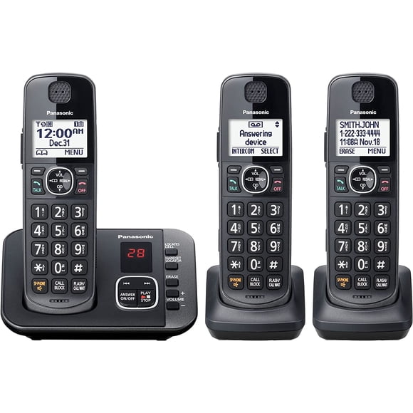 Panasonic Cordless Phone KX-TGE633M 3 Handsets - Metallic Black