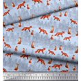 thumbnail image 2 of Soimoi Blue Poly Georgette Fabric Cedar Tree & Fox Animal Print Fabric by Yard 52 Inch Wide, 2 of 5