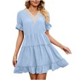 thumbnail image 2 of Pisexur Robe à Manches Courtes à Col en V Mode pour Femmes Couleur Unie Confortable Ample Robe Décontractée à Manches Courtes avec Découpes en Dentelle Robe pour Femmes en Liquidation, 2 of 8