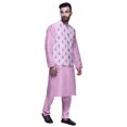 thumbnail image 2 of Atasi Mandarin Collar Traditional Solid Kurta Pajama With Printed Jacket Set, 2 of 3