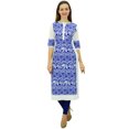 thumbnail image 1 of Phagun Kurta Droite Bleue pour Femmes Manches 3/4 Imprimée Décontractée Kurti-24, 1 of 8