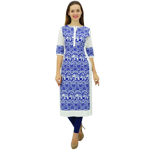 Phagun Kurta Droite Bleue pour Femmes Manches 3/4 Imprimée Décontractée Kurti-24
