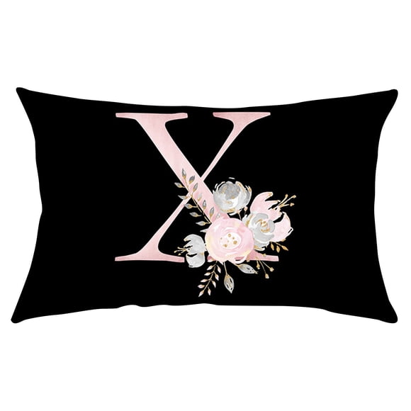Dengmore Pillow Covers English Alphabet ANW Floral Pillowcases Black Throw Pillow Case