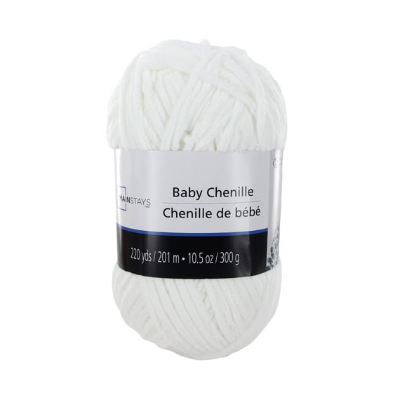 MAINSTAYS Baby Chenille, 201 m (220 yds), 300 g (10.5 oz), 100% Polyester, Baby White