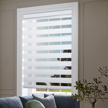Biltek Zebra Cordless Window Blinds, Dual Layered Light Filtering Roller Shades, Easy Install Blinds, Indoor Home Decor, Pull-Down Shades for Windows, Light Control for Day & Night, White, 44"W X 72"H