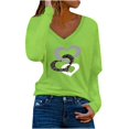 thumbnail image 1 of CEHVOM T-Shirt pour Femme à Col en V Décontracté à Manches Longues avec Imprimé et Coutures, Chandail « Love », 1 of 4